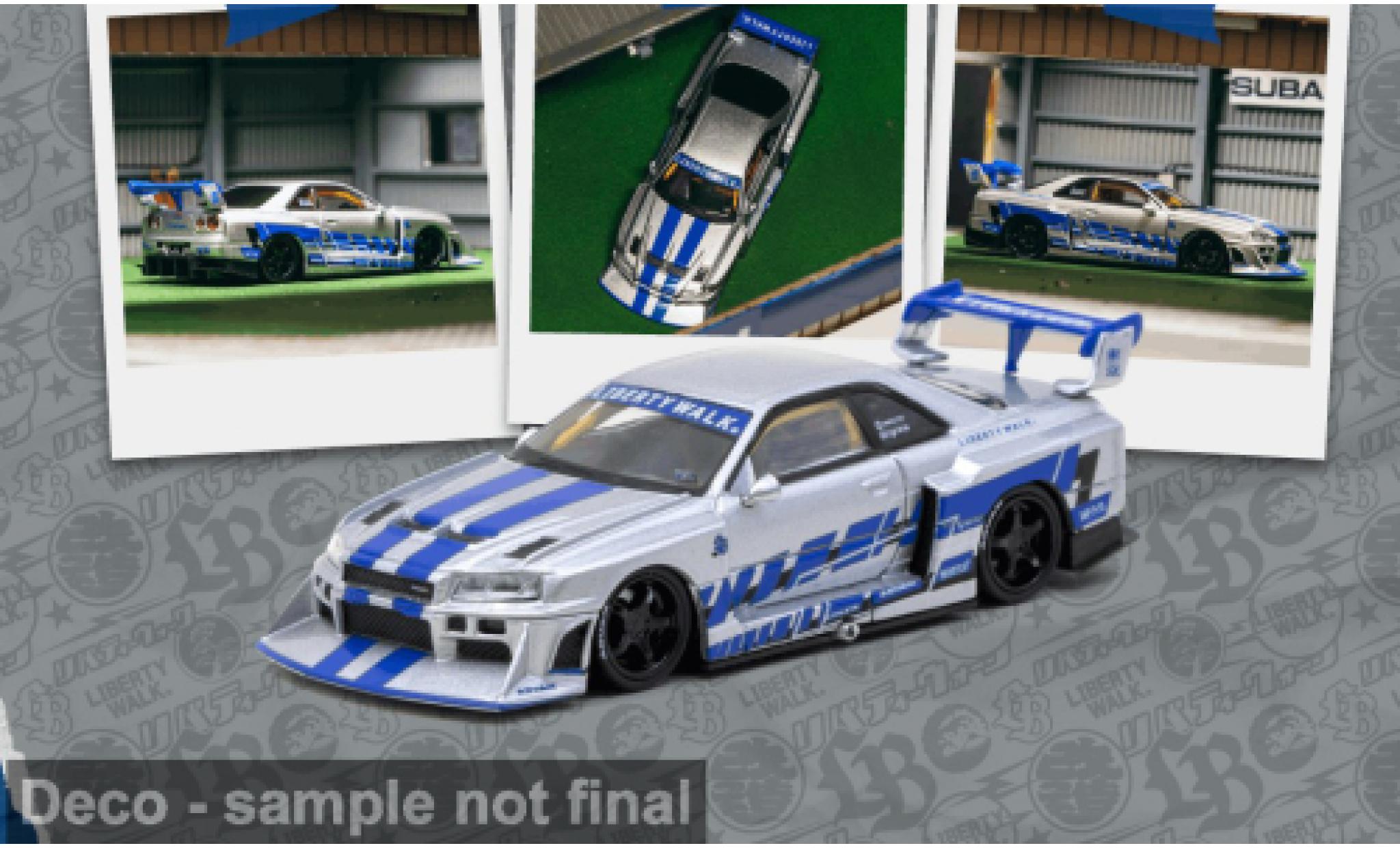 Nissan Skyline 1/64 Tarmac Works GTR (R34) silber/blau 2025 SUPER SILHOUETTE MGMINI 1:64 diecast model cars