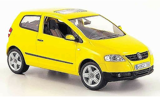 Volkswagen Fox Base 1/43 Schuco yellow 2005 diecast model cars