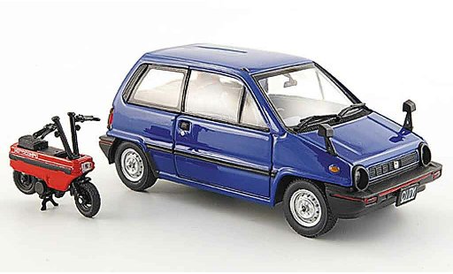 Honda City Motocompo 1/43 Ebbro blue avec Minimotorrad 1981 diecast model cars