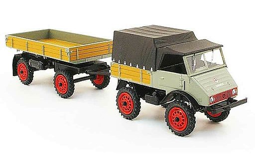 Mercedes Unimog 401-404 1/43 Schuco 401 grey avec Muller avecteltal Anhanger diecast model cars