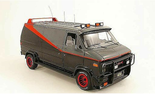 GMC Panel Van A-Team 1/18 Hot Wheels Elite black/grey/red 1983 diecast model cars