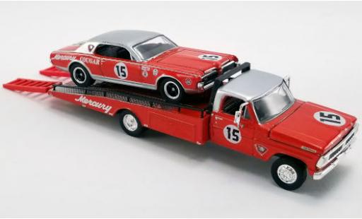 Ford F-350 1/64 ACME Ramp Truck Mercury 1970 mit 1967 Mercury Trans Am Cougar und Auffahrrampen No.15 Parnelli Jones Team Cougar diecast model cars
