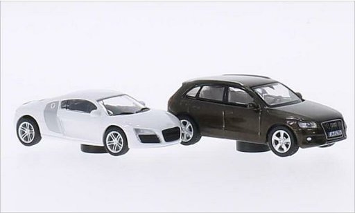 Audi R8 coupe 1/87 Schuco white/grey + Q5 brown diecast model cars