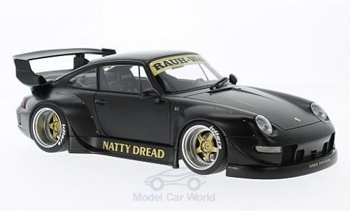 Porsche 993 RWB 1/18 AUTOart 911 () RWB matt-black Rauh Welt goldene Felgen ohne Vitrine diecast model cars