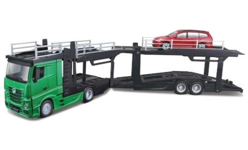 Mercedes Actros 1/43 Burago 2545 green camion de transport de voiture avec Ford Focus Turnier diecast model cars