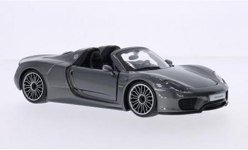 Diecast model cars Porsche 918 1/24 Burago Spyder metallic grey Targadach ouvert Porsche 918 1/24 Burago Spyder metallic grey Targadach ouvert diecast model cars