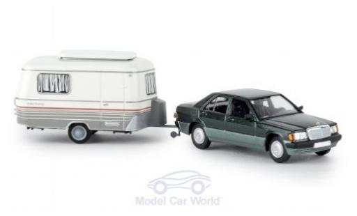 Diecast model cars Mercedes 190 1/87 Brekina E metallic green 1988 mit Eriba Wohnwagen Mercedes 190 1/87 Brekina E metallic green 1988 mit Eriba Wohnwagen diecast model cars