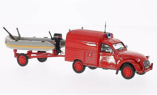 Citroen 2CV pompiers 1/43 Eligor AKS 400 Centre de Secours de Deauville Fire brigade (F) with Zodiac auf Anhanger diecast model cars