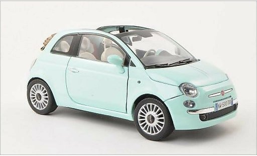 Fiat 500 C 1/18 Motormax Convertible turquoise diecast model cars