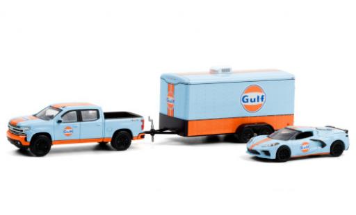 Diecast model cars Chevrolet Silverado 1/64 Greenlight Gulf 2021 y compris les Corvette Stingray (C8) et fermé Remorque porte-voiture Chevrolet Silverado 1/64 Greenlight Gulf 2021 y compris les Corvette Stingray (C8) et fermé Remorque porte-voiture diecast model cars