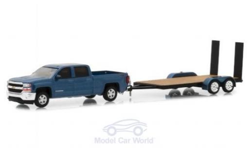 Chevrolet Silverado 1/64 Greenlight metallic blue 2018 mit Transportanhänger diecast model cars