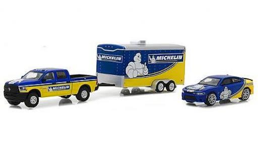 Diecast model cars Dodge RAM 1/64 Greenlight Ram 2500 Michelin 2017 with Charger SRT Hellcat and Enclosed Car Hauler Dodge RAM 1/64 Greenlight Ram 2500 Michelin 2017 with Charger SRT Hellcat and Enclosed Car Hauler diecast model cars