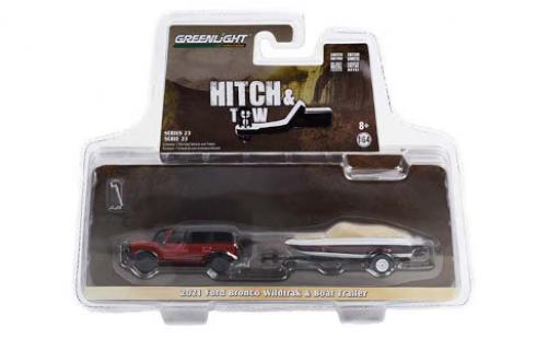 Diecast model cars Ford Bronco 1/64 Greenlight Wildtrak red/black 2021 mit Boat Trailer Ford Bronco 1/64 Greenlight Wildtrak red/black 2021 mit Boat Trailer diecast model cars