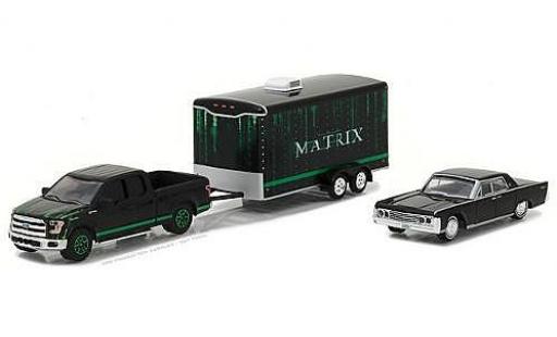 Diecast model cars Ford F-1 1/64 Greenlight 50 black/green 2015 with 1995 Lincoln Continental and Enclosed Trailer Ford F-1 1/64 Greenlight 50 black/green 2015 with 1995 Lincoln Continental and Enclosed Trailer diecast model cars