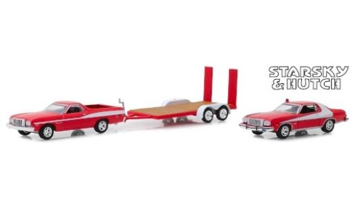 Diecast model cars Ford Ranchero 1/64 Greenlight red/white Starsky & Hutch 1976 mit Gran Torino auf Zweiachshänger Ford Ranchero 1/64 Greenlight red/white Starsky & Hutch 1976 mit Gran Torino auf Zweiachshänger diecast model cars