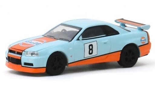 Nissan Skyline 1/64 Greenlight GT-R (BNR34) blue/white RHD Gulf 2001 No.8 diecast model cars