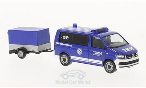 Volkswagen T6 1/87 Herpa Bus THW Korbach / Höhenrettung mit Pritschenanhänger diecast model cars
