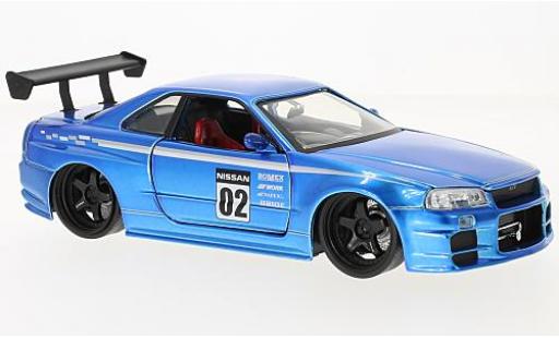 Nissan Skyline 1/24 Jada Toys GT-R (R34) metallic blue RHD 2002 diecast model cars