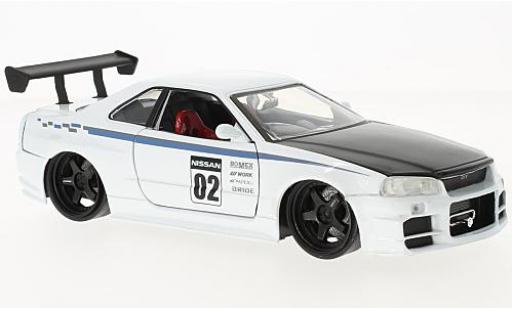 Nissan Skyline 1/24 Jada Toys GT-R (R34) white/black 2002 diecast model cars