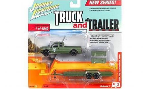 Ford F-250 1/64 Johnny Lightning oliv 2004 mit Flatbed Anhänger ohne Vitrine diecast model cars