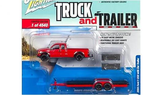 Ford F-250 1/64 Johnny Lightning red 2004 avec Flatbed remorque sans Vitrine diecast model cars