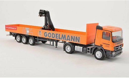 Mercedes Actros Base 1/87 Herpa M 08 Godelmann flatbedn-SZ with Kran diecast model cars