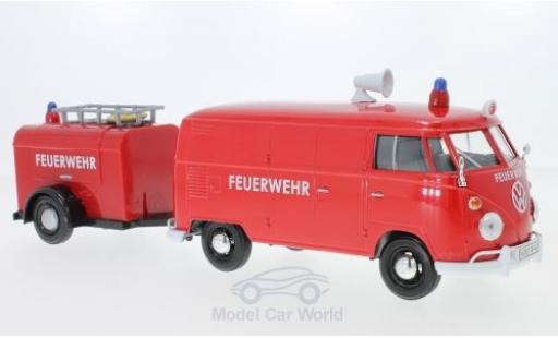 Volkswagen T1 A 1/24 Motormax Kastenwagen red Feuerwehr mit Anhänger diecast model cars