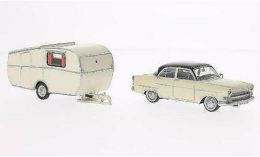 Opel Kapitan Base 1/43 Schuco beige/red with Dethleffs Globetrotter Wohnanhanger diecast model cars
