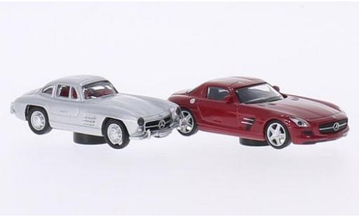Mercedes 300 1/87 Schuco SL grey + SLS AMG met.-red 2er-Set Magnetautos diecast model cars