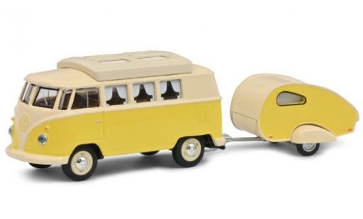 Diecast model cars Volkswagen T1 1/64 Schuco Camper yellow/beige avec caravane Volkswagen T1 1/64 Schuco Camper yellow/beige avec caravane diecast model cars