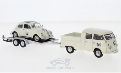 Diecast model cars Volkswagen T1 B 1/43 Schuco b beige/Dekor mit Anhänger und Käfer Volkswagen T1 B 1/43 Schuco b beige/Dekor mit Anhänger und Käfer diecast model cars