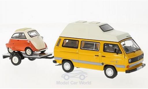 Diecast model cars Volkswagen T3 1/43 Schuco Westfalia Joker yellow/orange mit Anhänger und Bmw Isetta Volkswagen T3 1/43 Schuco Westfalia Joker yellow/orange mit Anhänger und Bmw Isetta diecast model cars