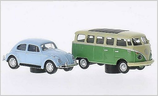 Volkswagen Kafer Base 1/87 Schuco blue + T1 Samba green/beige diecast model cars