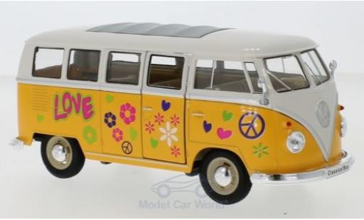 Diecast model cars Volkswagen T1 1/24 Welly Bus yellow/white 1963 Flower Power Volkswagen T1 1/24 Welly Bus yellow/white 1963 Flower Power diecast model cars